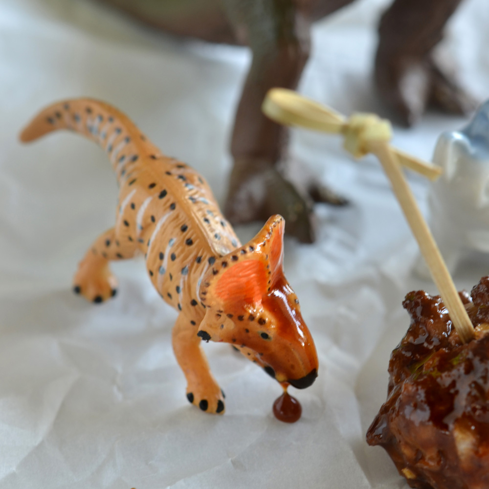 Spike eating Asian meatballs