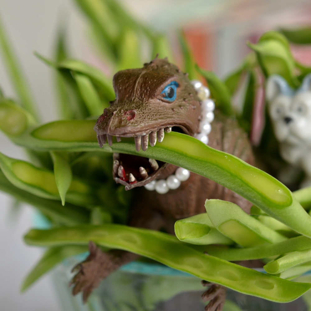 Vickie is buried in a bowl of frenched green beans