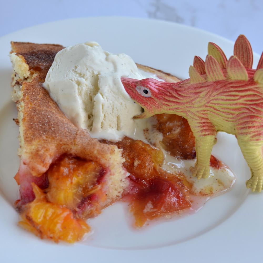 Bo eats ice cream and warm plum cake