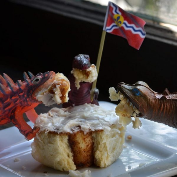 The St. Louis dinosaurs gobble up a cinnamon roll